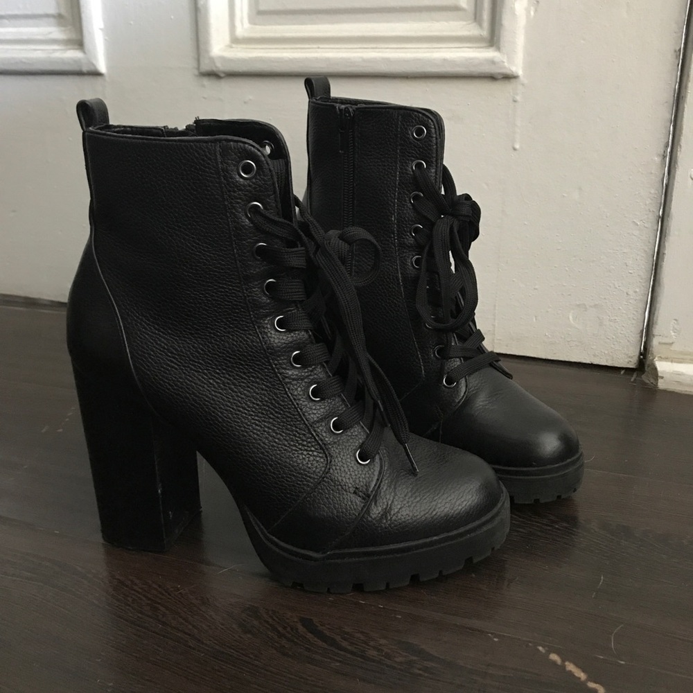High heel ankle combat boots